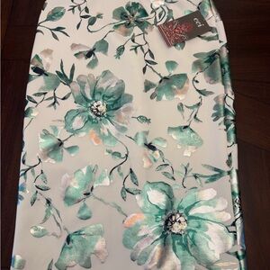Floral Satin Pencil Skirt in Mint & Silver